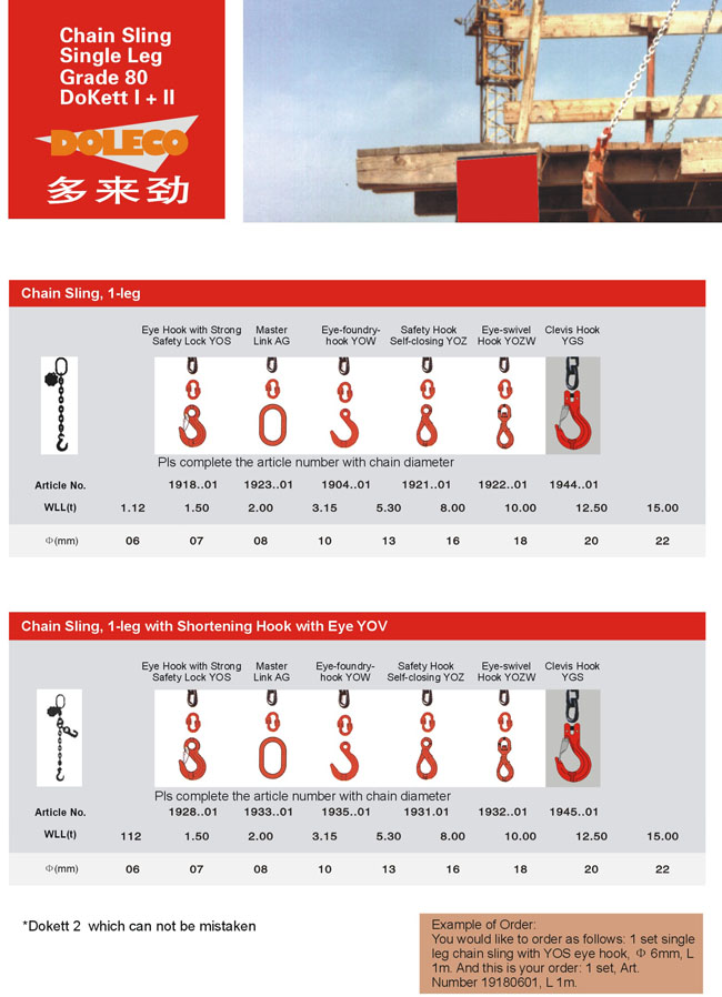 Single-leg chain slings