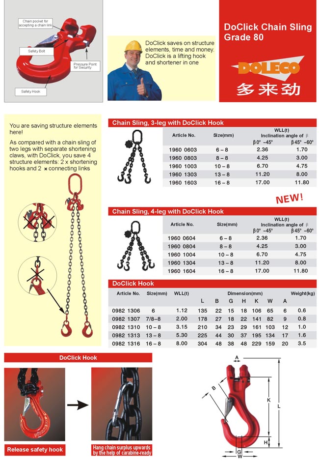 Chain slings with clevis hooks