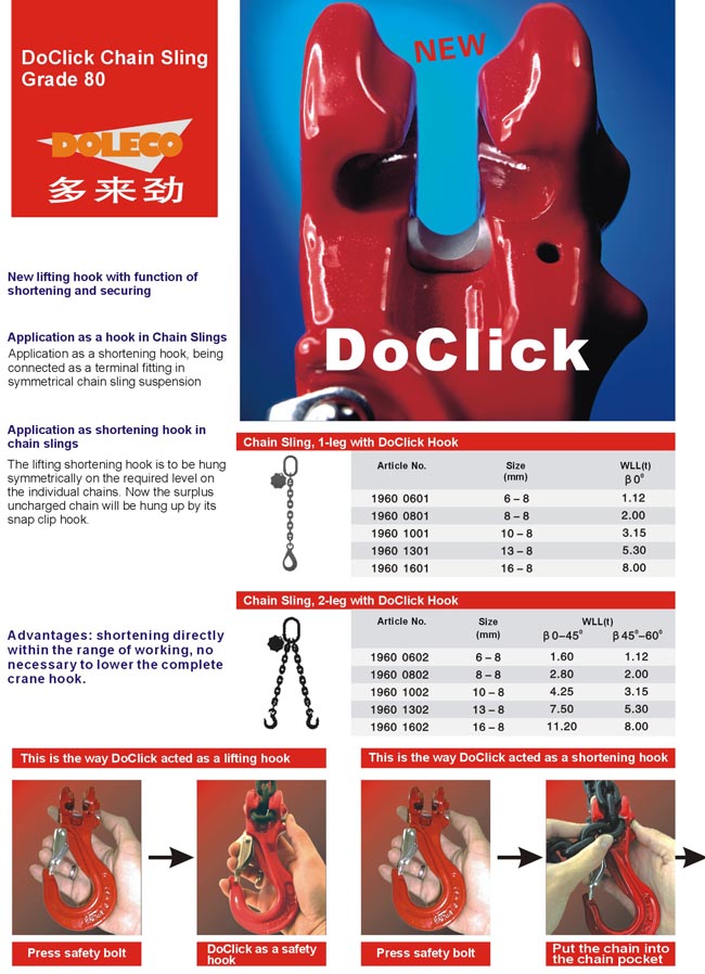 DoClick Chain Slings with Clevis Hooks