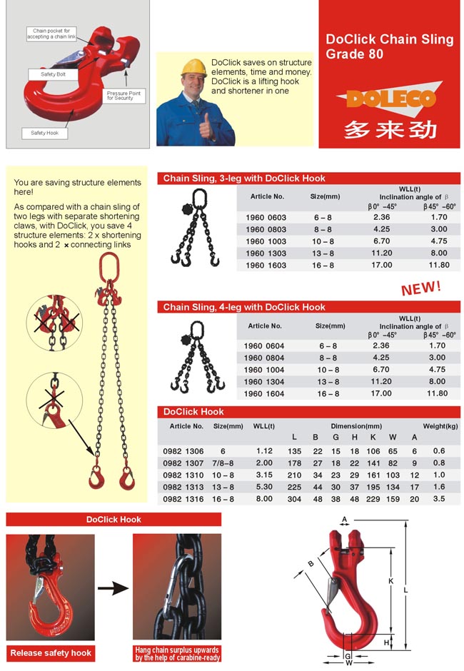 DoClick Chain Slings with Clevis Hooks