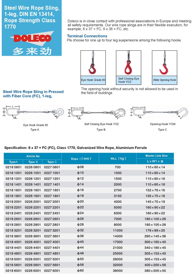 Pressed Wire Rope Slings Single Leg